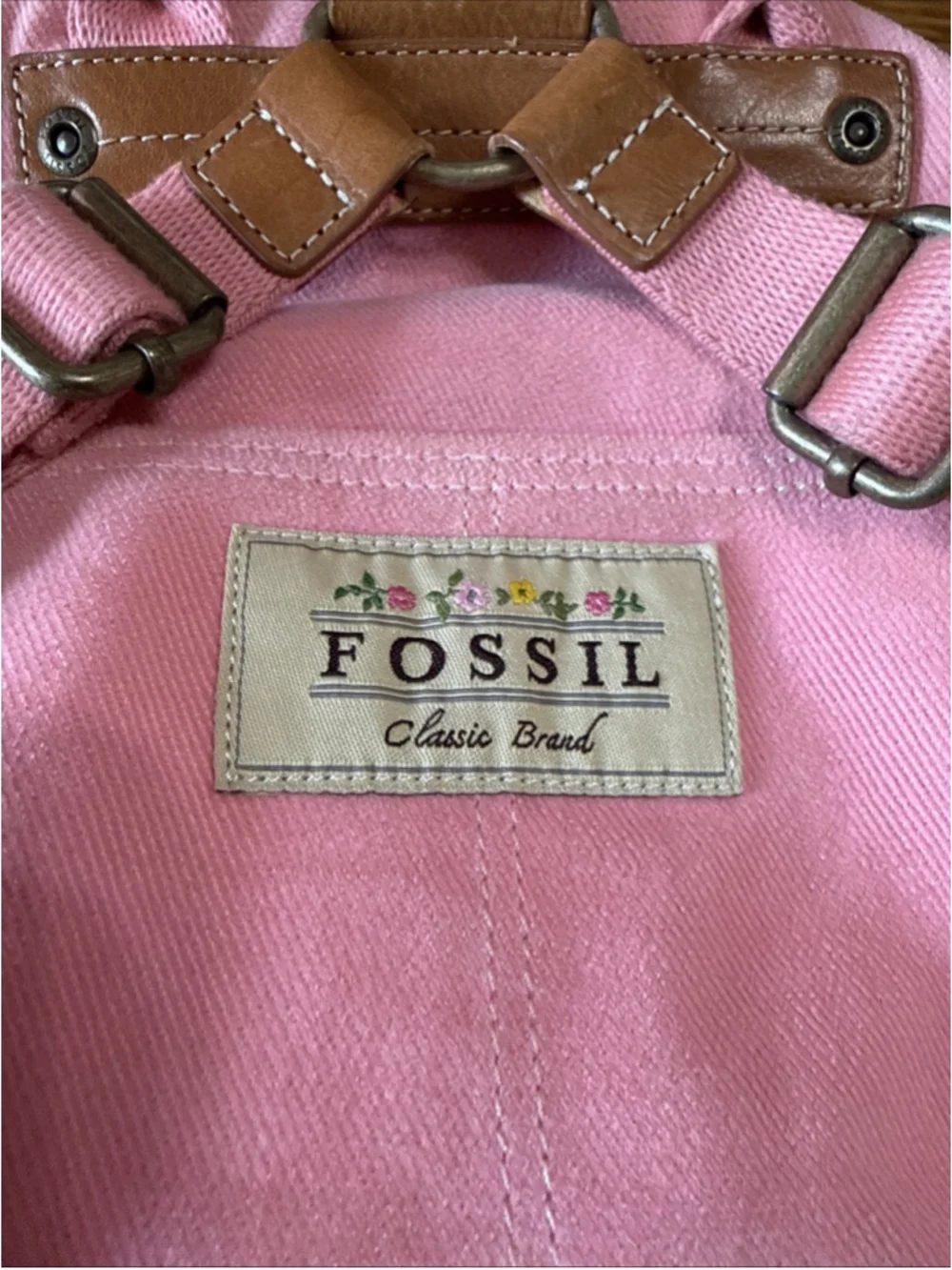 Fossil Pink Canvas Backpack Bag Dusty Pink Faded Rose Adjustable Strap Pockets
